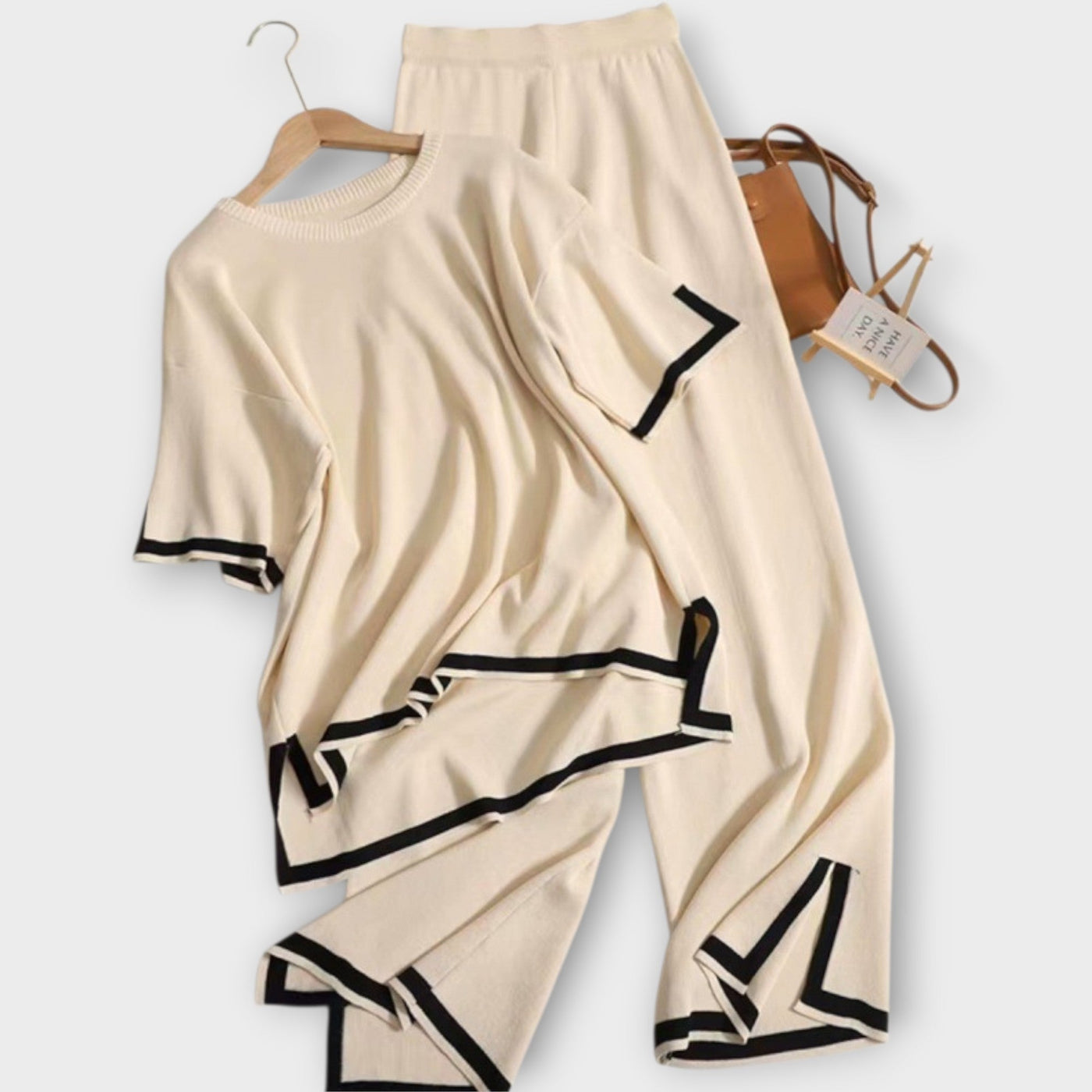 Σετ Πλεκτό με Κοντό Μανίκι και Χαλαρή Εφαρμογή