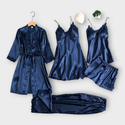 Σετ Σατέν Νυχτικά &amp; Ρόμπα με Εκλεπτυσμένη Αισθητική