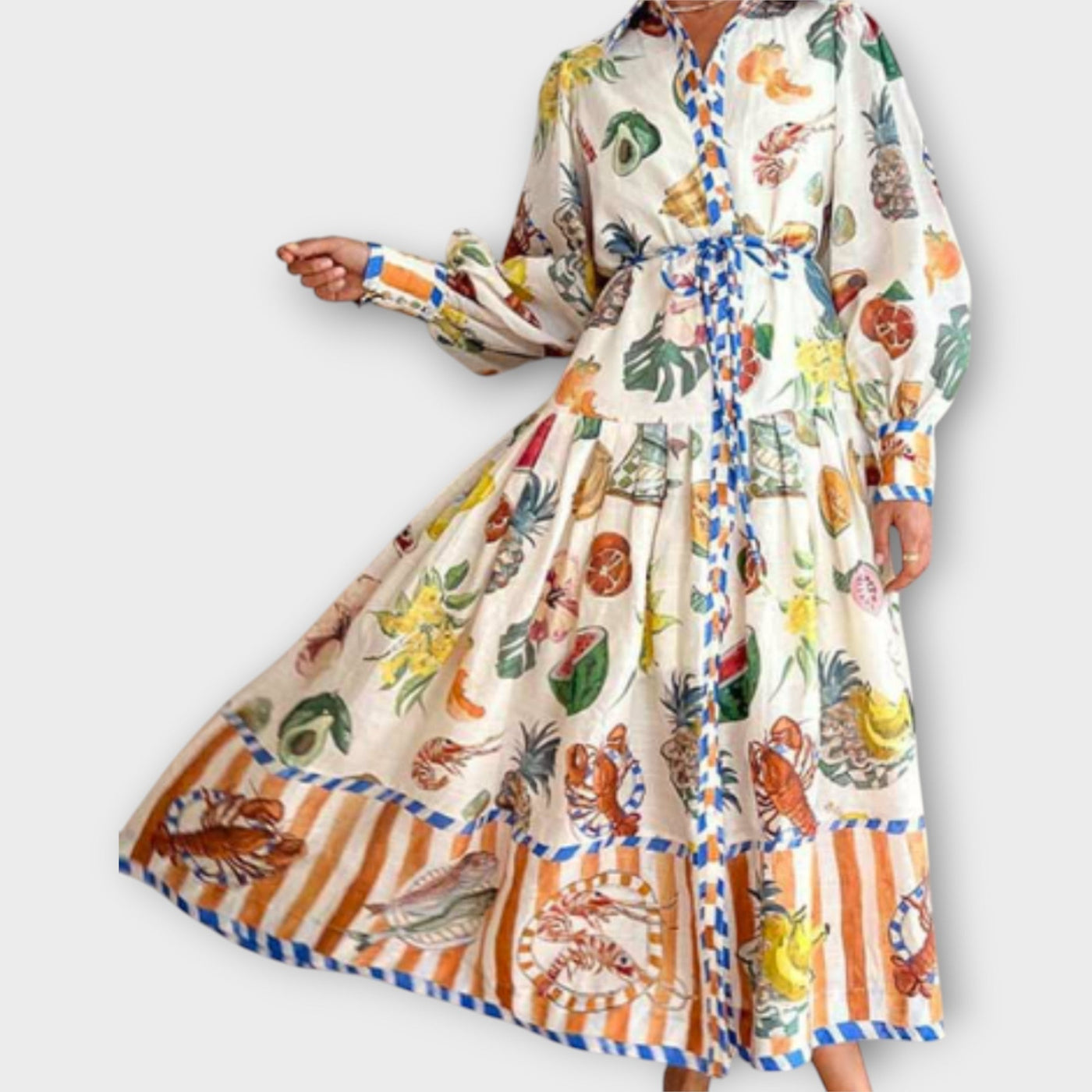 Maxi Φόρεμα Με Ζώνη &amp; Φουσκωτά Μανίκια