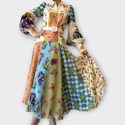 Maxi Φόρεμα Με Ζώνη &amp; Φουσκωτά Μανίκια