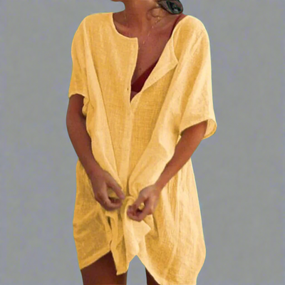 Οργανικό καλοκαιρινό φόρεμα από βαμβάκι και λινό για άνετες καλοκαιρινές στιγμές