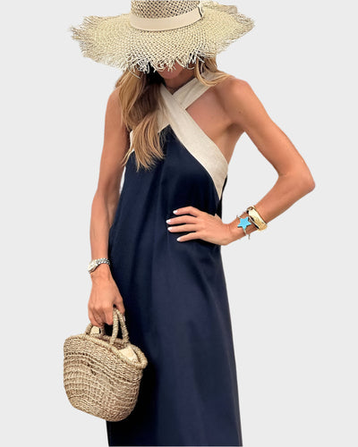 Κομψό Φόρεμα με Ανοιχτή Πλάτη και Μοντέρνο Σταυρωτό Λαιμό