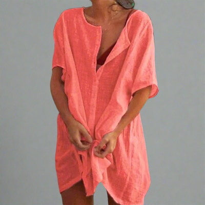 Οργανικό καλοκαιρινό φόρεμα από βαμβάκι και λινό για άνετες καλοκαιρινές στιγμές