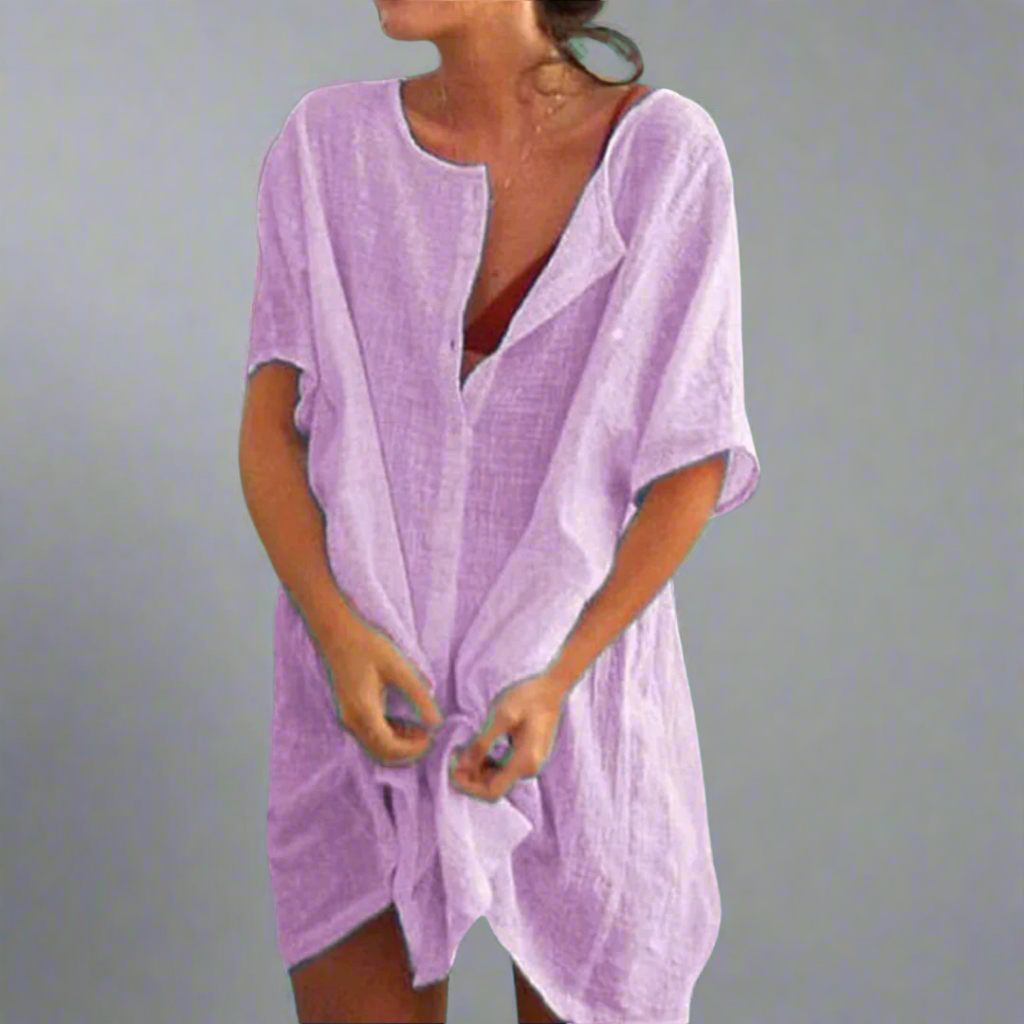 Οργανικό καλοκαιρινό φόρεμα από βαμβάκι και λινό για άνετες καλοκαιρινές στιγμές