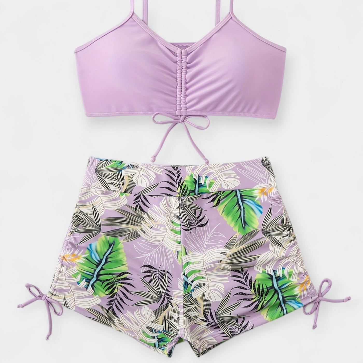 Ψηλόμεσο Μπικίνι με Τροπικό Σχέδιο και Λουράκια