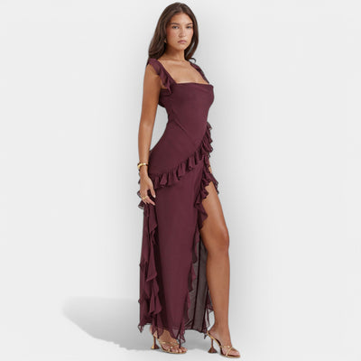 Φόρεμα με Σκίσιμο και Ρυθμισμένα Μπολάν