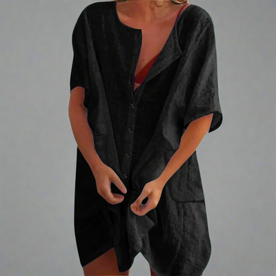 Οργανικό καλοκαιρινό φόρεμα από βαμβάκι και λινό για άνετες καλοκαιρινές στιγμές