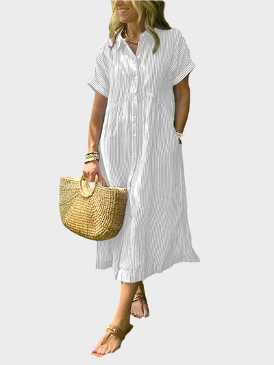 Ριγέ Πουκάμισο Φόρεμα με Πτερύγια, Κουμπιά και Λειτουργικές Τσέπες