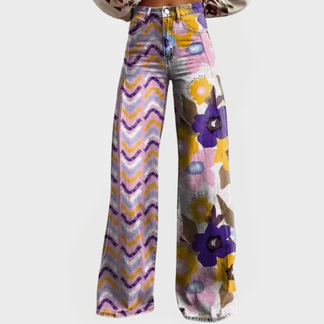 Στιλάτο Παντελόνι με Φαρδιά Μπατζάκια και Μοτίβα