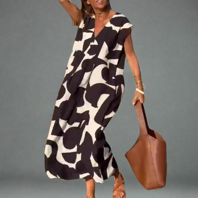 Φόρεμα V με εκτύπωση από ύφασμα