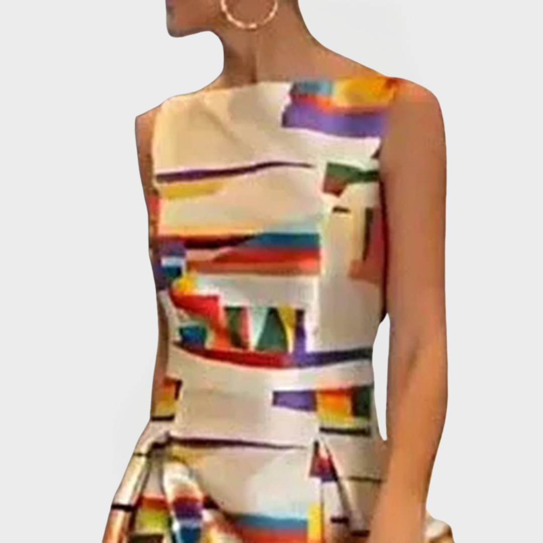 Μακρύ Φόρεμα με Γεωμετρικά Σχέδια και Μοντέρνα Γραμμή