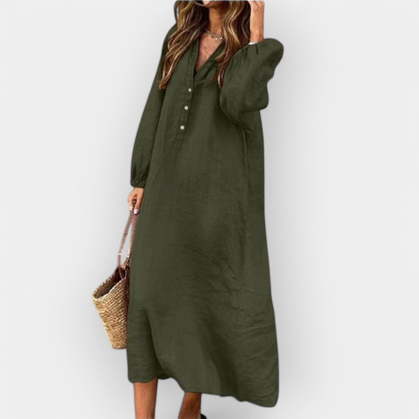 Κομψό Λινό Φόρεμα με Στυλάτη Γραμμή