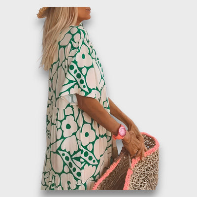 Μακρύ Φόρεμα με Σχέδιο Λουλουδιών και Κουμπιά