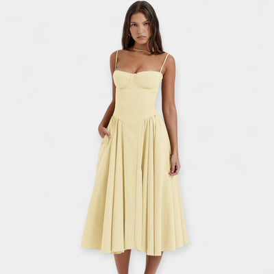 Ρετρό Μίντι Φόρεμα με Λεπτές Τιράντες