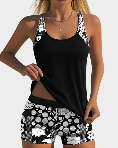 Άνετο Μαγιό σε Δύο Τεμάχια με Λουλουδάτο Σχέδιο