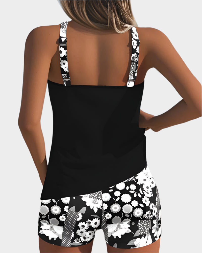 Άνετο Μαγιό σε Δύο Τεμάχια με Λουλουδάτο Σχέδιο