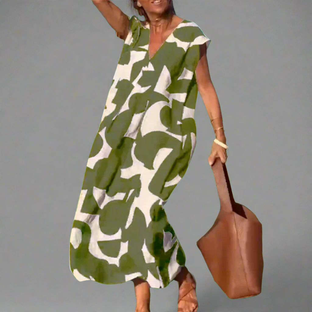 Φόρεμα V με εκτύπωση από ύφασμα