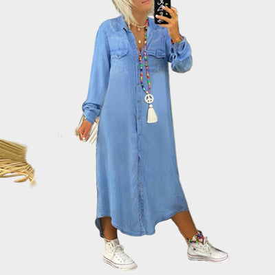 Μακρυμάνικο τζιν μάξι φόρεμα