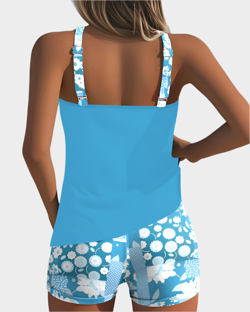 Άνετο Μαγιό σε Δύο Τεμάχια με Λουλουδάτο Σχέδιο