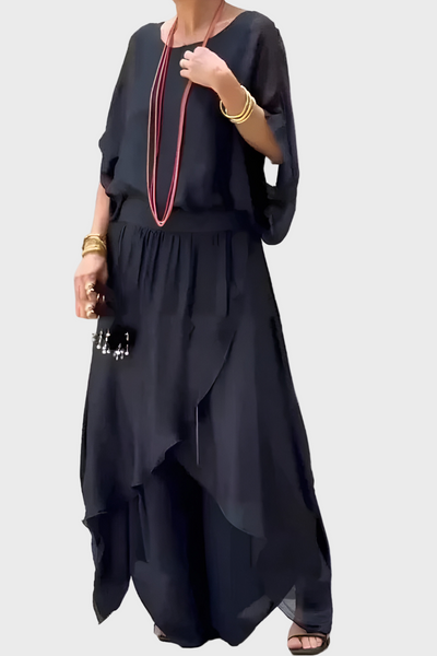 Τοπ Φαρδύ και Παντελόνι με Σκίσιμο – Σετ Δύο Τεμαχίων από Σιφόν