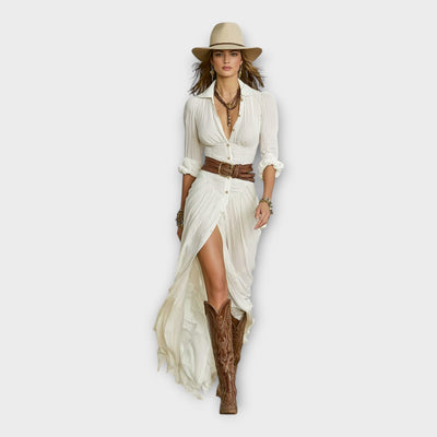 Μακρύ φόρεμα με μποέμικη κομψότητα