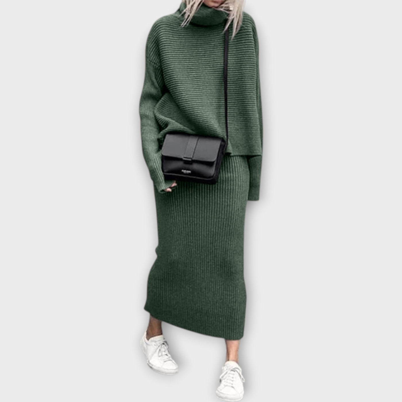 Πλεκτό Σετ με Ζιβάγκο και Φούστα