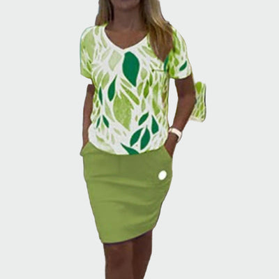 Σετ Τοπ με Σχέδιο και Κομψή Φούστα