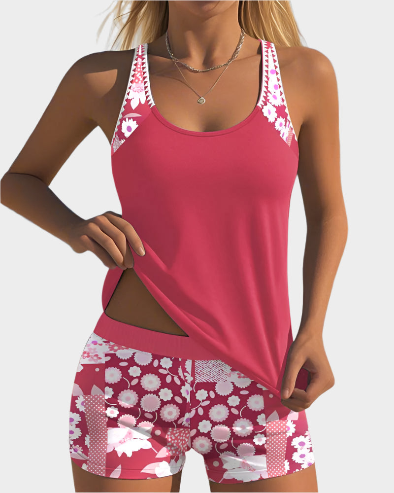 Άνετο Μαγιό σε Δύο Τεμάχια με Λουλουδάτο Σχέδιο