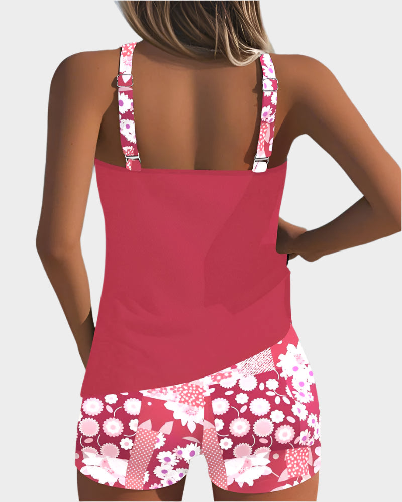 Άνετο Μαγιό σε Δύο Τεμάχια με Λουλουδάτο Σχέδιο