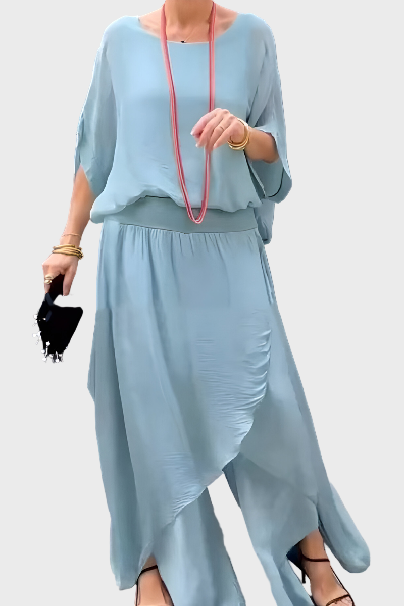 Τοπ Φαρδύ και Παντελόνι με Σκίσιμο – Σετ Δύο Τεμαχίων από Σιφόν