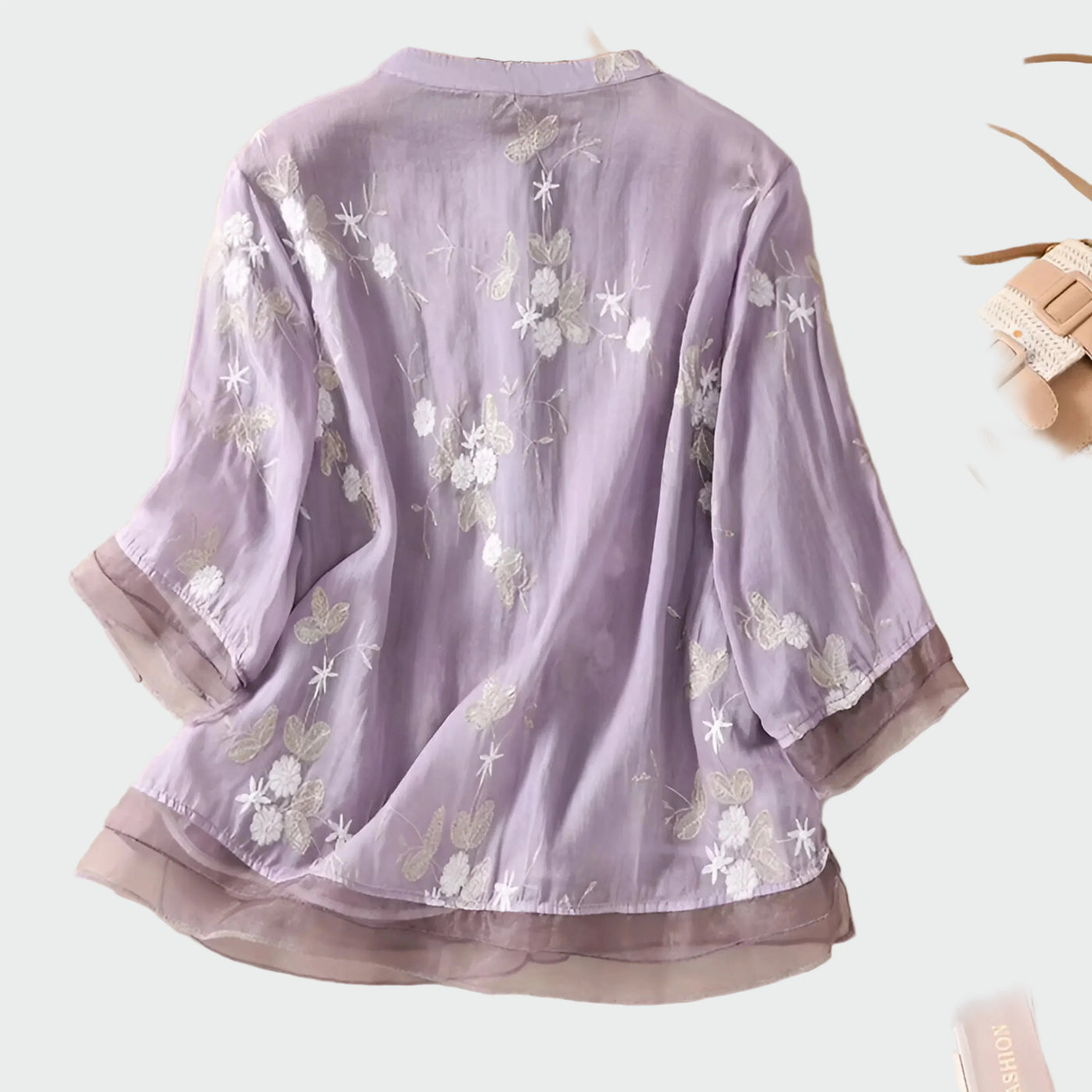 Βαμβακερή μπλούζα με κεντημένα λουλούδια