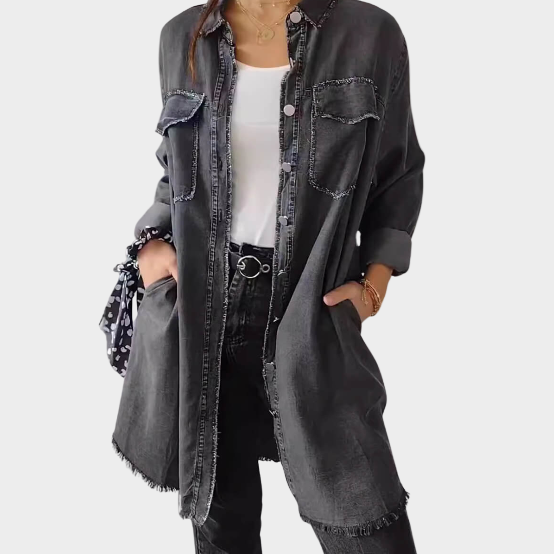 Μπλούζα τζιν με μακριά μανίκια και κλασικό γιακά