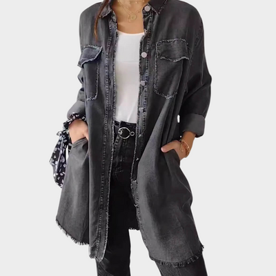 Μπλούζα τζιν με μακριά μανίκια και κλασικό γιακά