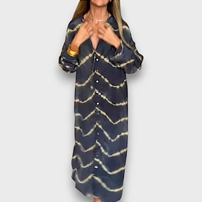 Maxi Φόρεμα Tie-Dye με Κουμπιά και Μακριά Μανίκια