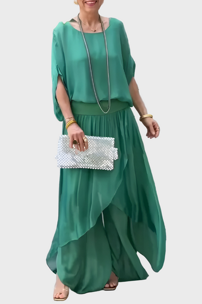 Τοπ Φαρδύ και Παντελόνι με Σκίσιμο – Σετ Δύο Τεμαχίων από Σιφόν