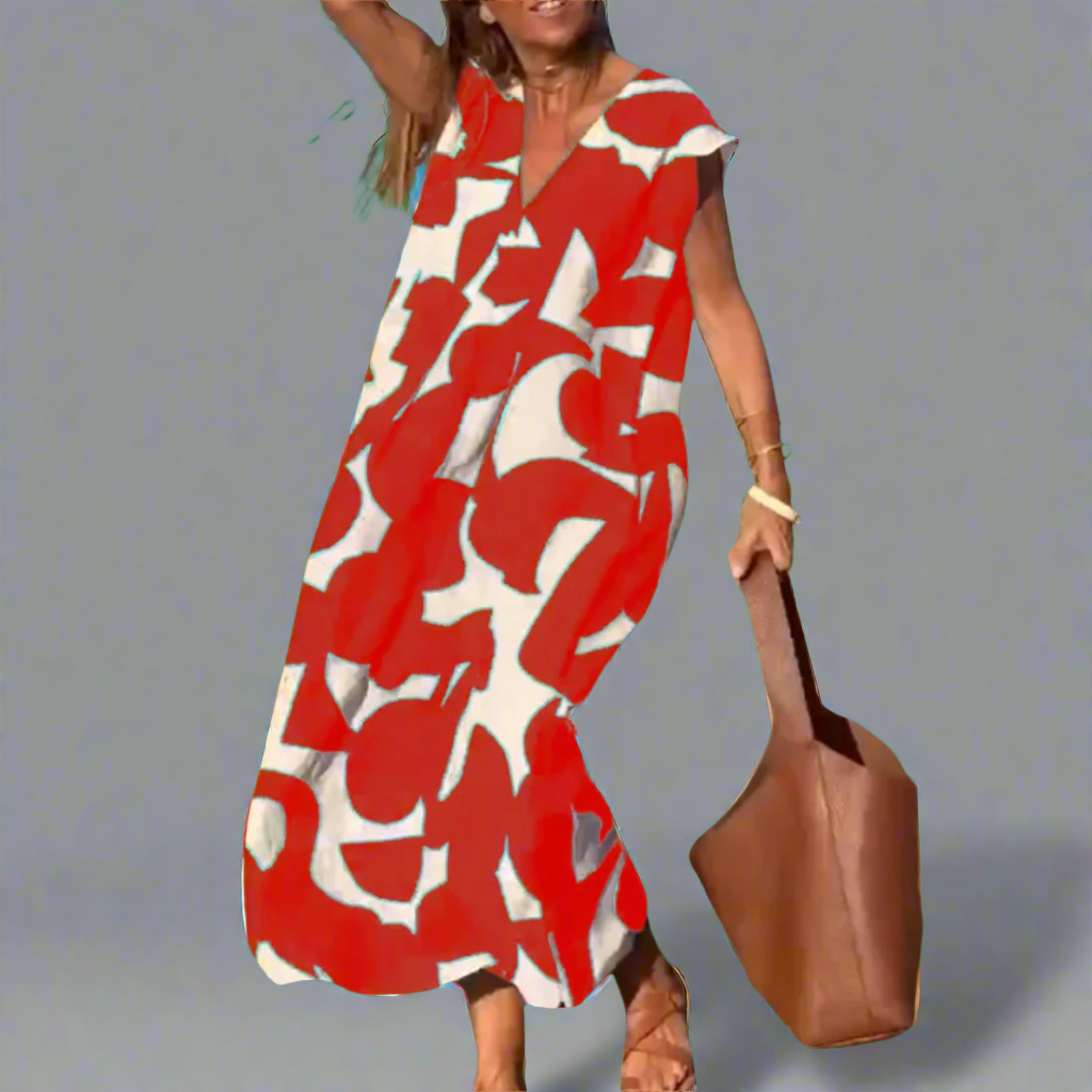 Φόρεμα V με εκτύπωση από ύφασμα