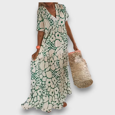 Μακρύ Φόρεμα με Σχέδιο Λουλουδιών και Κουμπιά