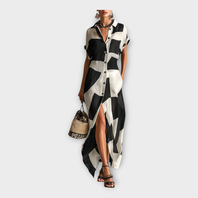 Κομψό μακρύ φόρεμα με μοντέρνο σχεδιασμό και διαχρονική φινέτσα