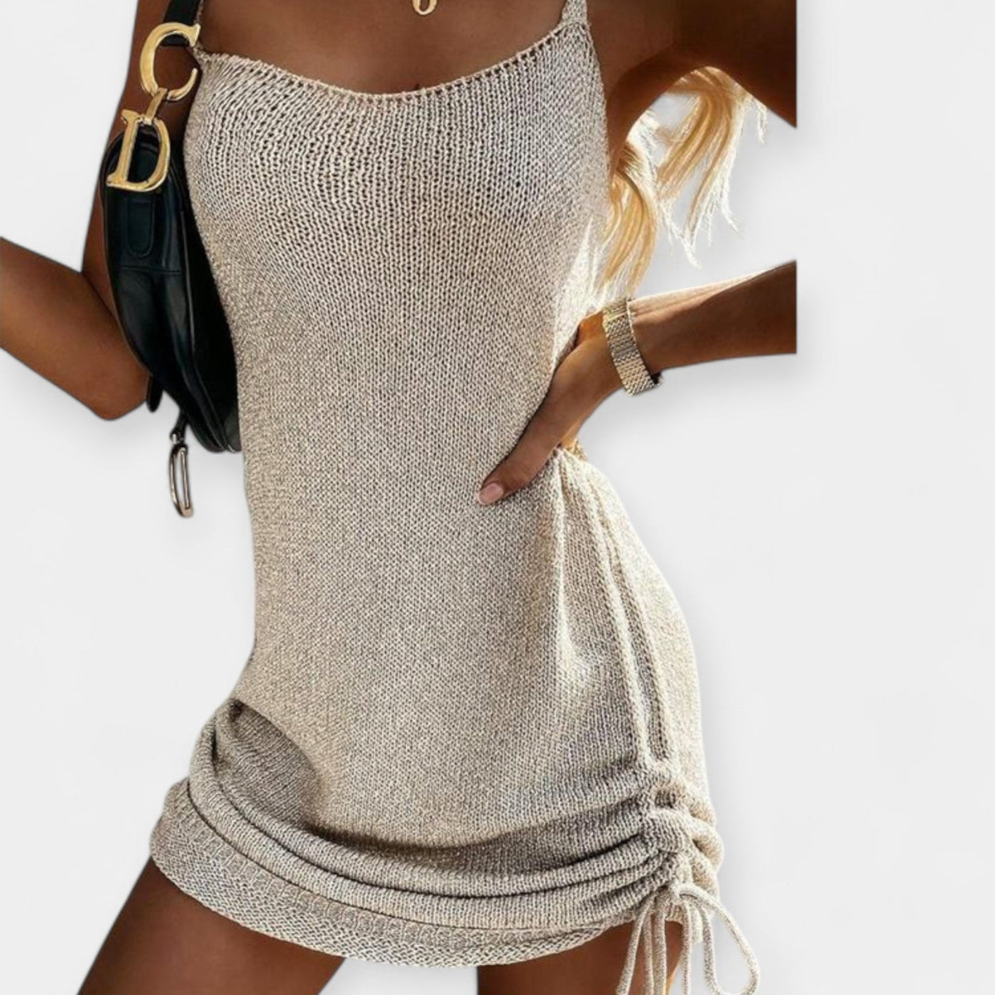 Αμάνικο Πλεκτό Φόρεμα με Ζώνη