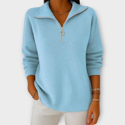 Πλεκτή Μπλούζα με Φερμουάρ και Κομψό Γιακά