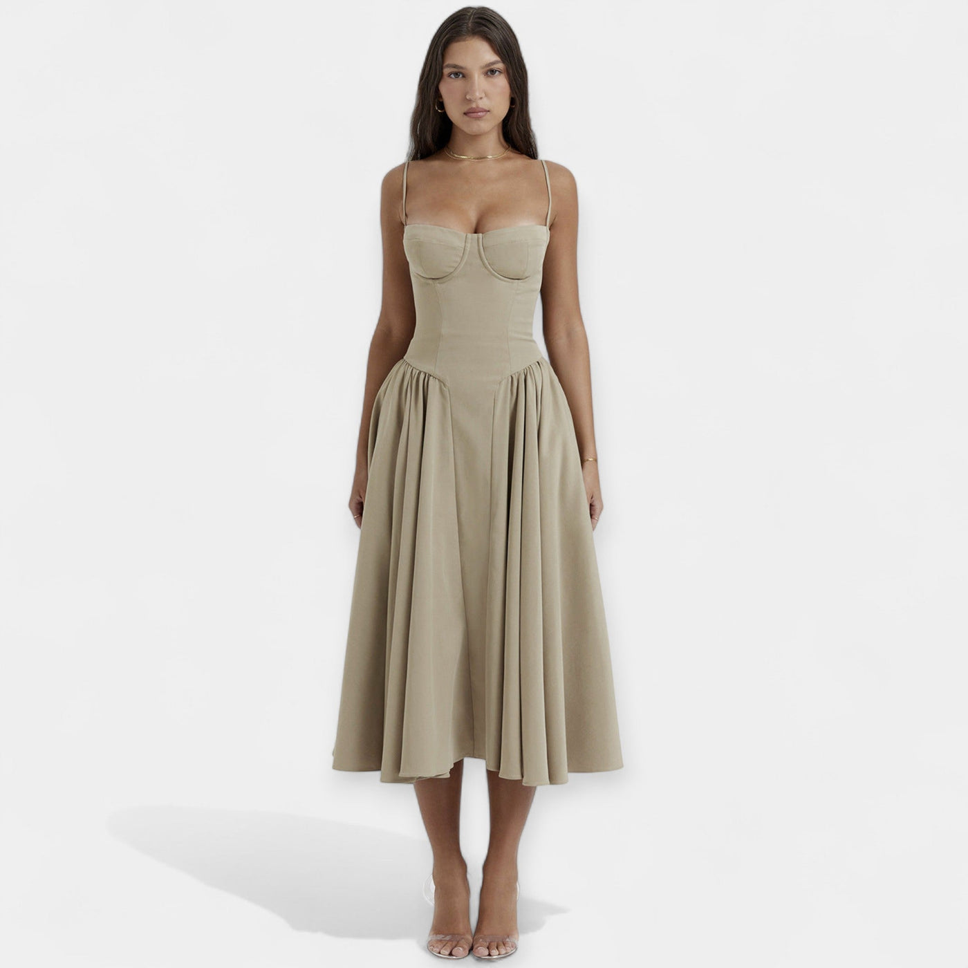 Ρετρό Μίντι Φόρεμα με Λεπτές Τιράντες