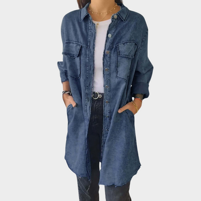 Μπλούζα τζιν με μακριά μανίκια και κλασικό γιακά