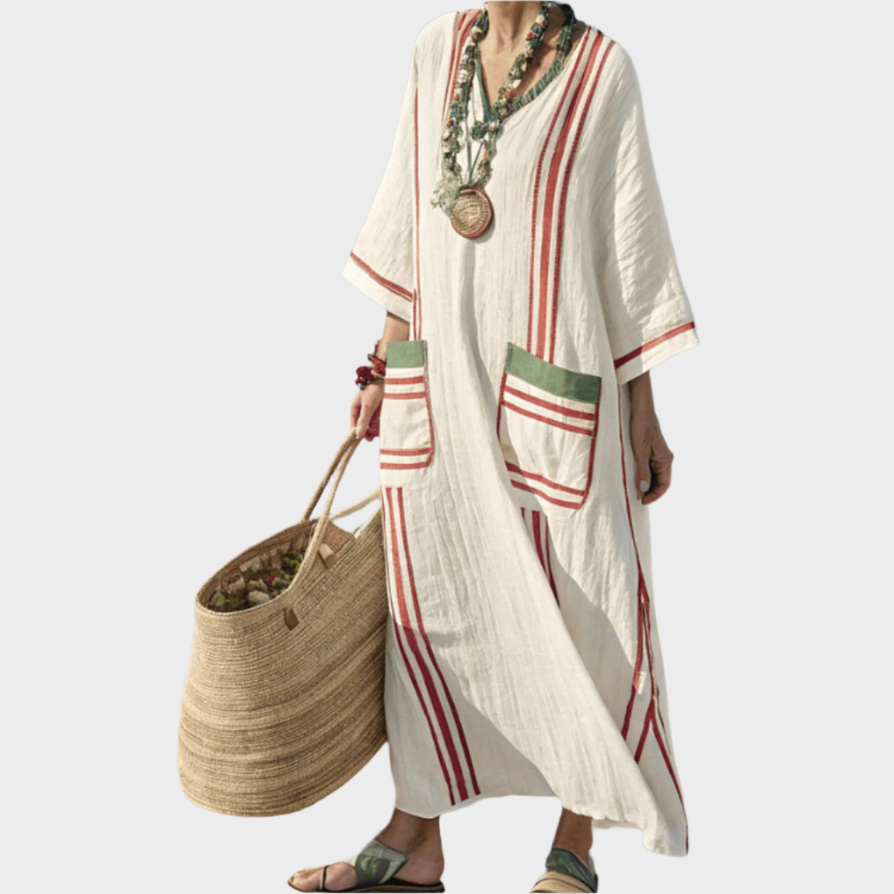 Καφτάνι με Ρίγες και Oversized Τσέπες