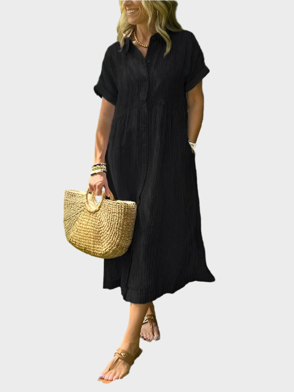Ριγέ Πουκάμισο Φόρεμα με Πτερύγια, Κουμπιά και Λειτουργικές Τσέπες