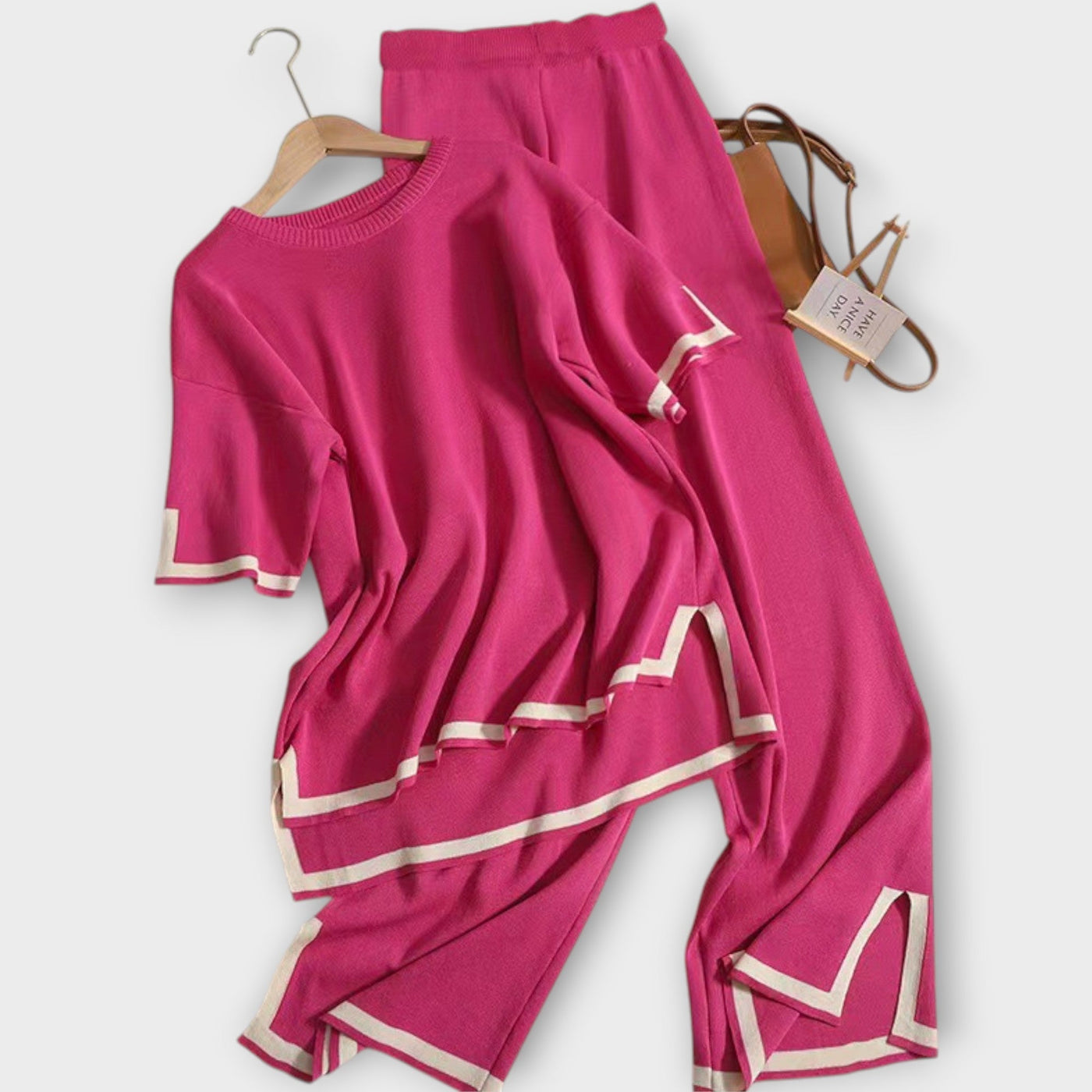 Σετ Πλεκτό με Κοντό Μανίκι και Χαλαρή Εφαρμογή