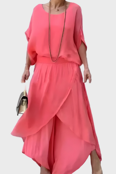 Τοπ Φαρδύ και Παντελόνι με Σκίσιμο – Σετ Δύο Τεμαχίων από Σιφόν