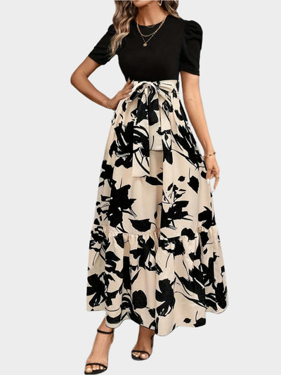 Φλοράλ Φόρεμα με Ψηλή Μέση και Ριγέ Μοτίβα