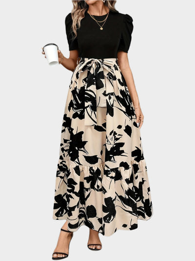 Φλοράλ Φόρεμα με Ψηλή Μέση και Ριγέ Μοτίβα