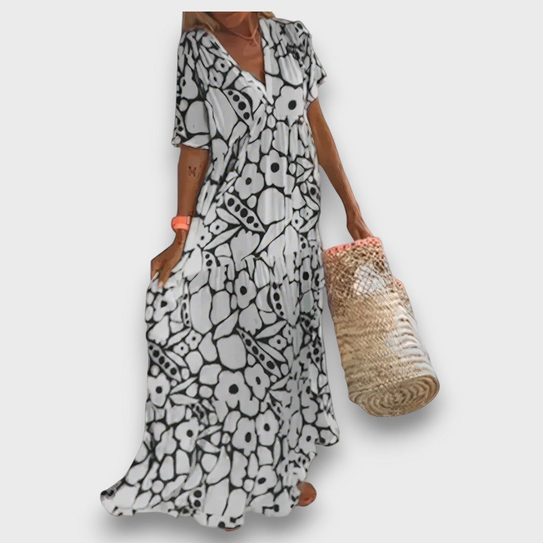 Μακρύ Φόρεμα με Σχέδιο Λουλουδιών και Κουμπιά