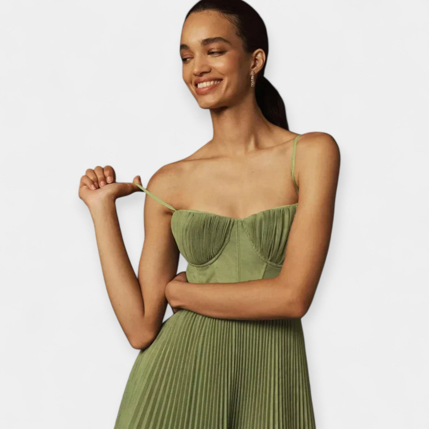 Μίντι Φόρεμα με Πλισέ Σχέδιο και Τούλι